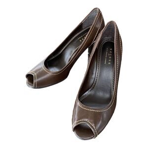 Liz Claiborne Shoes Womens 8.5 M Brown Leather Axcess Pump‎ Stitching Open Toe